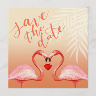 Flamingo Heart Kiss Save the Date peach Invitation