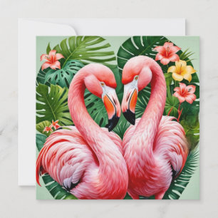 Flamingo Heart Tropical Greeting Card – Tiki Style