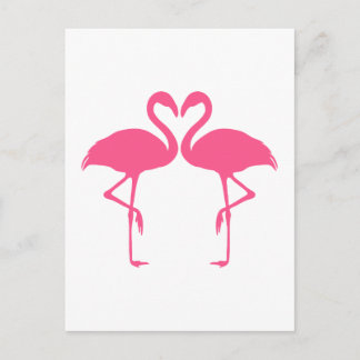 Flamingo heart, two pink flamingos in love postcard