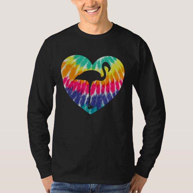 Flamingo Heart With Tie dye Print For Flamingo T-Shirt (Front)