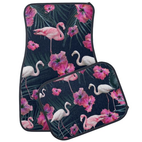 Flamingo Hibiscus Jungle Night Siesta 1 tropical Car Floor Mat