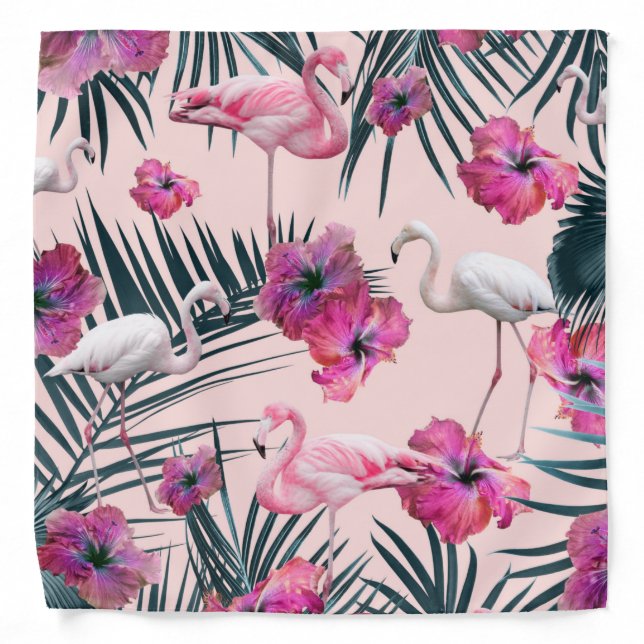 Flamingo Hibiscus Jungle Siesta #2 #tropical Bandana (Front)