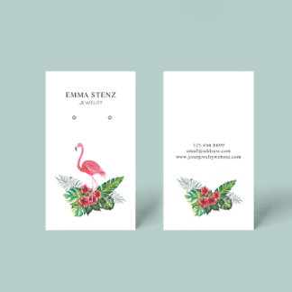 Flamingo Hibiscus Tropical Leaves Earring Display Business Card