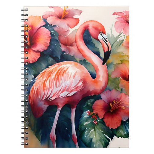 Flamingo Hibiscus Watercolor Tropical Art Notebook