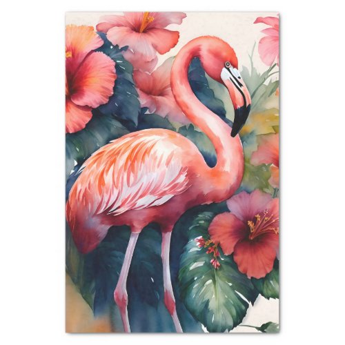 Flamingo Hibiscus Watercolor Tropical Art Tissue Paper