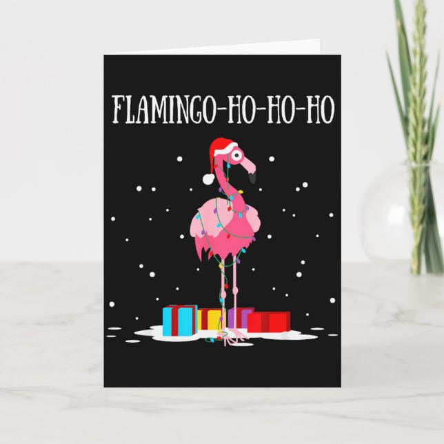 Flamingo Ho Ho Ho Nk Christmas Tree Lights Chain X Card (Front)
