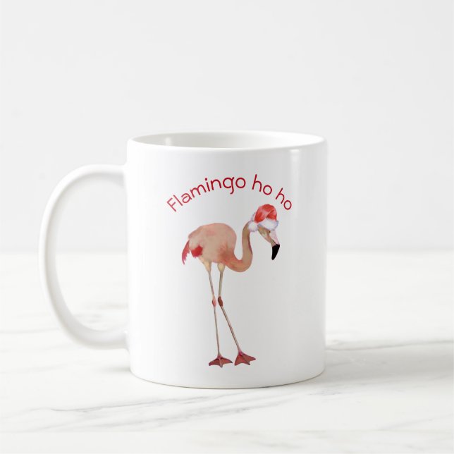 Flamingo ho ho pun watercolor Christmas holiday Coffee Mug (Left)