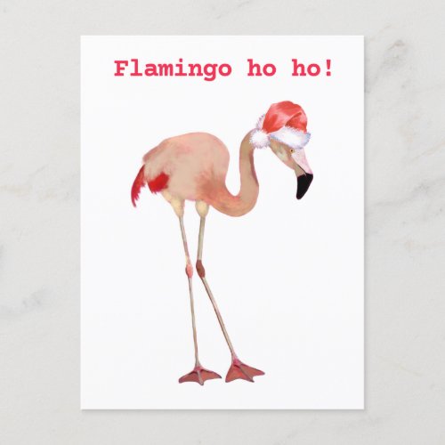 Flamingo ho ho pun watercolor funny Christmas Holiday Postcard