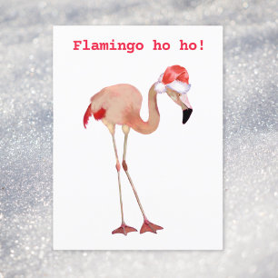 Flamingo ho ho pun watercolor funny Christmas Holiday Postcard