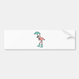 Flamingo Holding Umbrella and Wearing Rain Boots Bumper Sticker