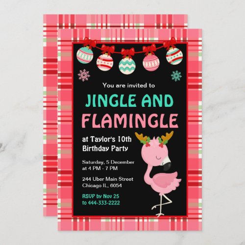 Flamingo Holiday Birthday Party Invitation