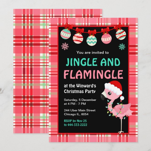 Flamingo Holiday Christmas Party Invitation (Front/Back)