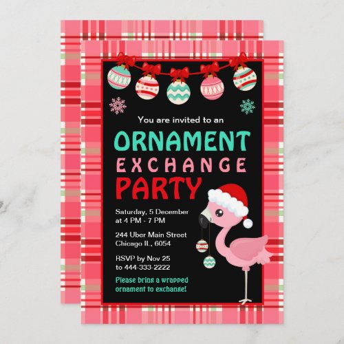 Flamingo Holiday Ornament Exchange Party Invitation