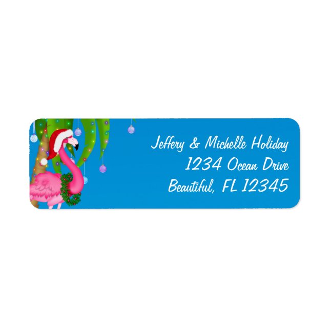 Flamingo Holiday Palm Tree Beach Christmas Address Label (Front)