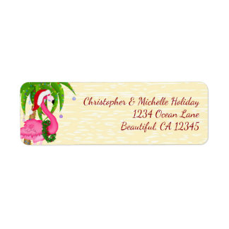 Flamingo Holiday Palm Tree Beach Christmas Address Label