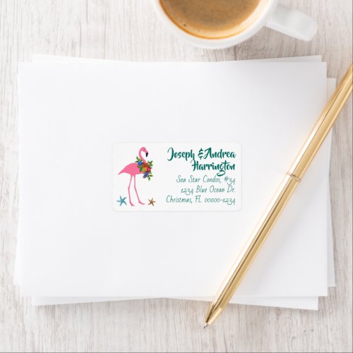 Flamingo Holiday Wide Address Labels