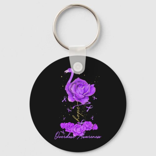 Flamingo Hope Purple Ribbon Overdose Awareness  Keychain