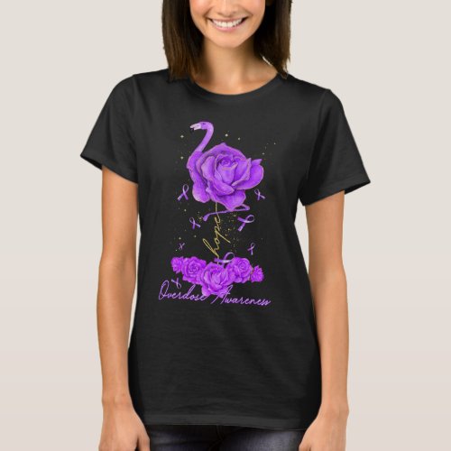 Flamingo Hope Purple Ribbon Overdose Awareness  T_Shirt