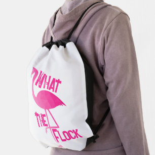 Flamingo hot pink geometric what the flock drawstring bag