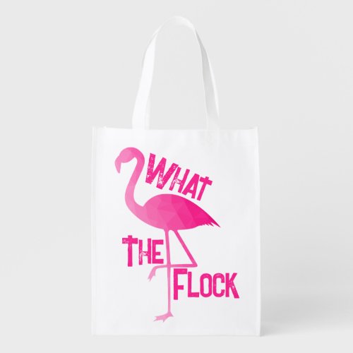 Flamingo hot pink geometric what the flock grocery bag