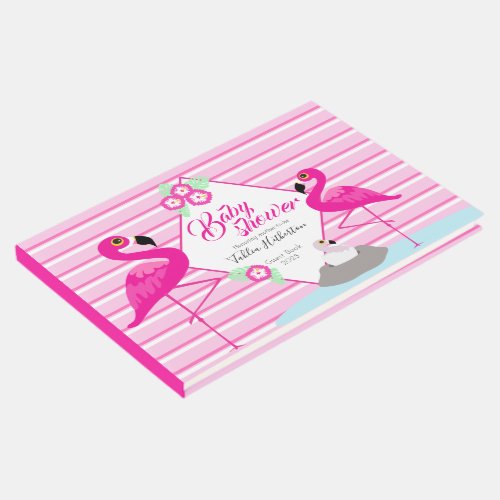 Flamingo hot pink graphic baby shower guest book