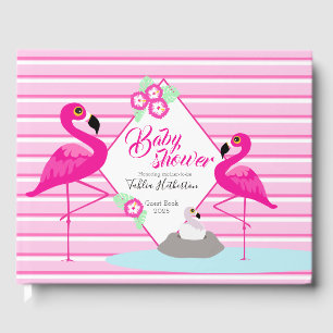 Flamingo hot pink graphic baby shower guest book
