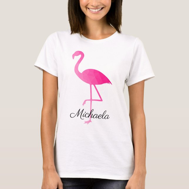 Flamingo hot pink ombre geometric mesh Custom name T-Shirt (Front)