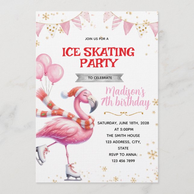 Flamingo Ice Skating invitation (Front)