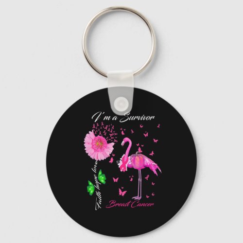 Flamingo Im a Survivor Breast Cancer Awareness Pr Keychain
