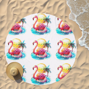 Flamingo In A Beach Floatie Beach Towel