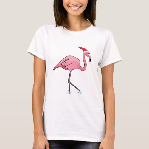 Flamingo in a Santa Hat Christmas T_Shirt