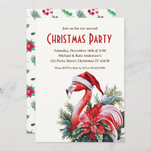 Flamingo in a Santa Hat Tropical Christmas Party Invitation