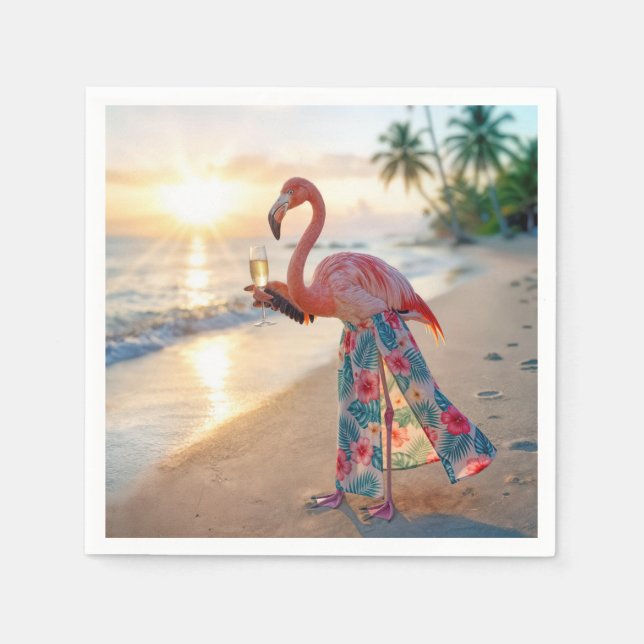 Flamingo In a Skirt Holding a Champagne Flute Napkins (Front)