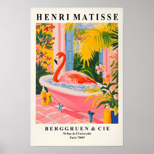 Flamingo In Bathtub Funny Poster, Pink Bathroom Wa Poster