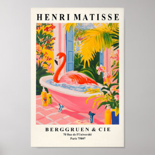 Flamingo In Bathtub Funny Poster, Pink Bathroom Wa Poster