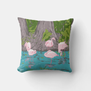Flamingo in Everglades Throw Pillow