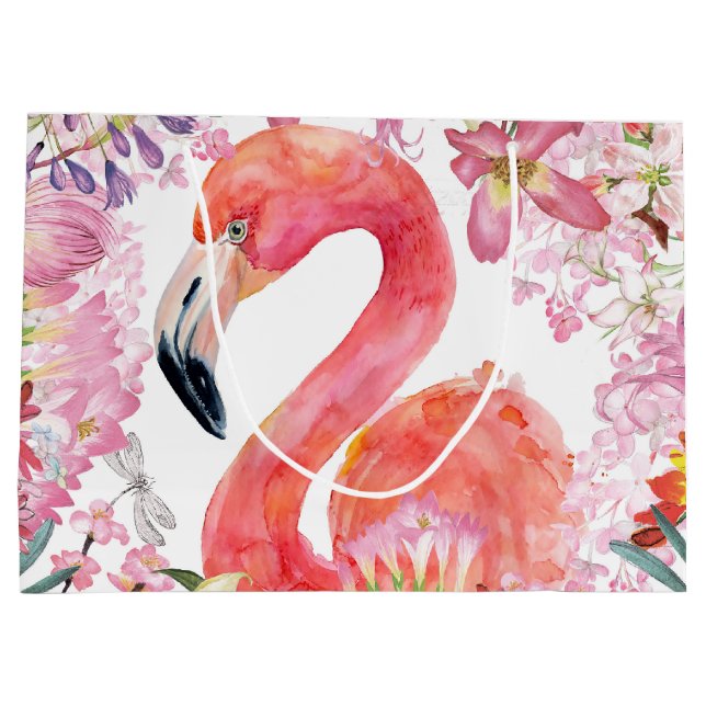 Flamingo in Flower Jungle - Summer Pattern Large Gift Bag (Back)