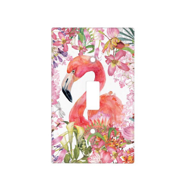 Flamingo in Flower Jungle - Summer Pattern Light Switch Cover (Front)