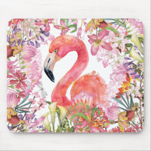 Flamingo in Flower Jungle - Summer Pattern Mouse Pad