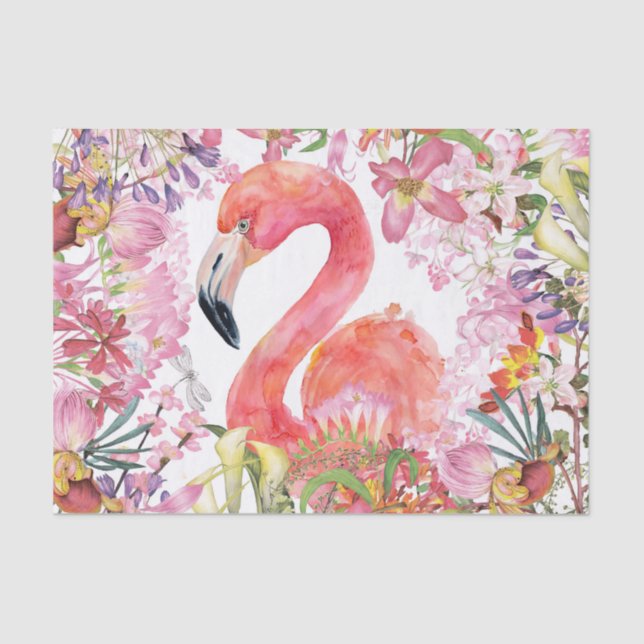 Flamingo in Flower Jungle - Summer Pattern Tissue Paper (Front)