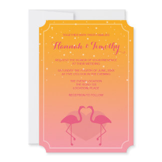 Flamingo In Love Pink And Orange Tropical Wedding Invitation