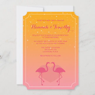 Flamingo In Love Pink And Orange Tropical Wedding Invitation