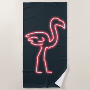 Flamingo in Neon Pink Beach Towel