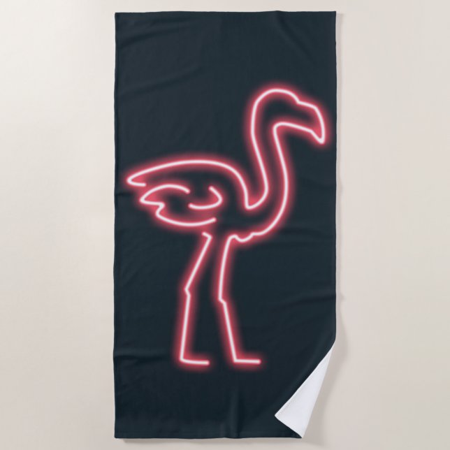 Flamingo in Neon Pink Beach Towel (Front)