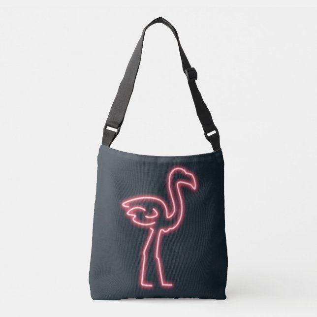 Flamingo in Neon Pink Crossbody Bag (Front)