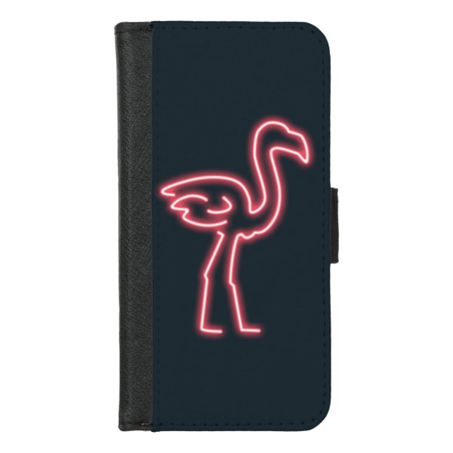 Flamingo in Neon Pink iPhone Wallet Case (Front)