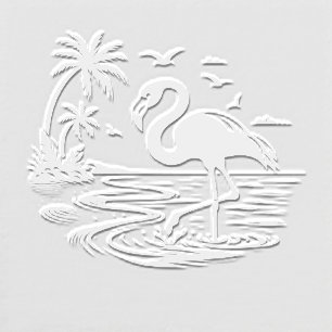 Flamingo in Ocean, Palm Trees Image Only No Text Embosser