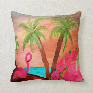 Flamingo in paradise tropical throw pillow