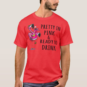 Flamingo In Pink And Ready To Drink Wine Lover Gif T-Shirt