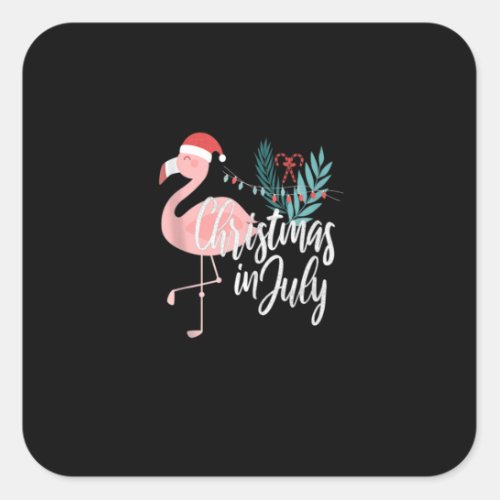 Flamingo In Santa Hat Christmas In July Square Sticker